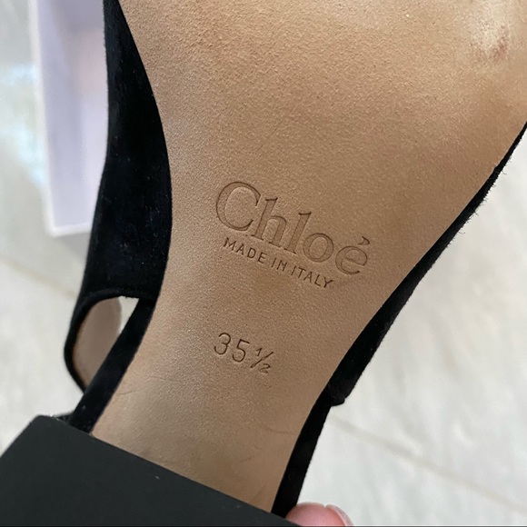 Chloe scalloped sling back suede pumps black block heel - Picture 3 of 11